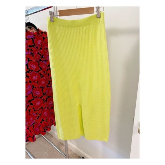 NWOT Free People Skyline Midi Skirt in Electric Lime, Size XS - Picture 6 of 8